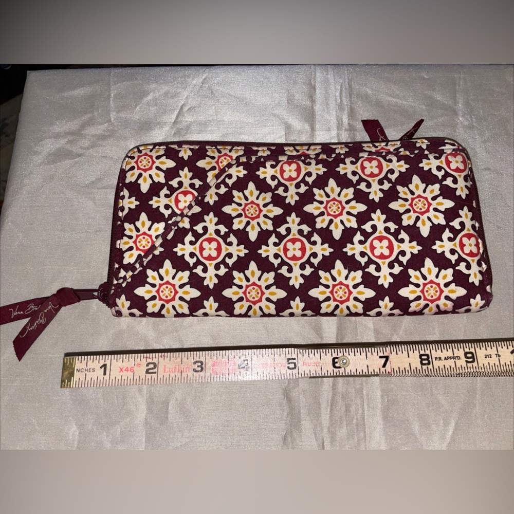 Vera Bradley Quilted Wallet Clutch XL VGC Burgundy Red Yellow 1